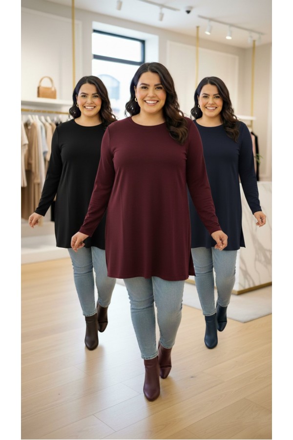 Ahu Oyşo İki İplik Penye Tunik - Mürdüm Ahu Oyşo İki İplik Penye Tunik - Mürdüm