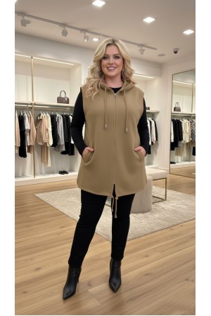 Yeliz Kapüşonlu Kısa Polar Yelek - Vizon