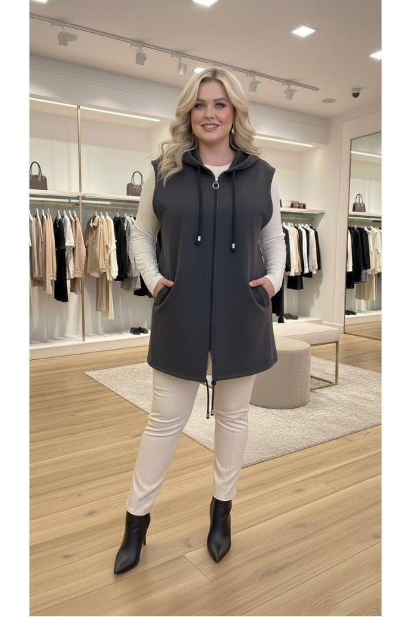 Yeliz Kapüşonlu Kısa Polar Yelek - Antrasit Yeliz Kapüşonlu Kısa Polar Yelek - Antrasit