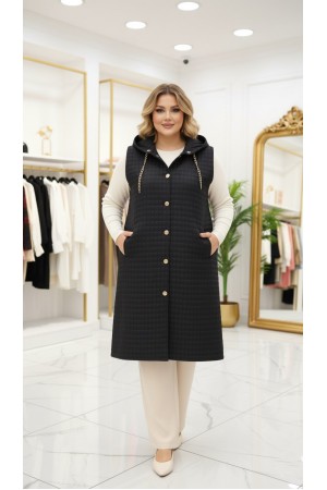 Türkan Kapüşonu Çıkabilir Kapitone Yelek - Siyah 