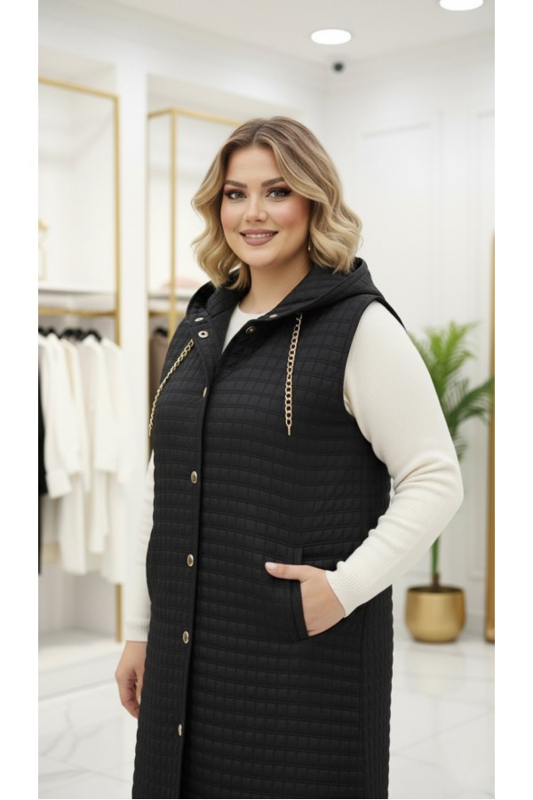 Türkan Kapüşonu Çıkabilir Kapitone Yelek - Siyah 