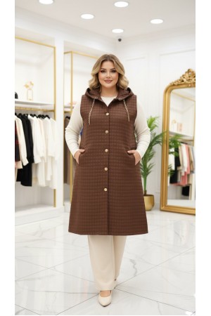 Türkan Kapüşonu Çıkabilir Kapitone Yelek - Kahverengi 