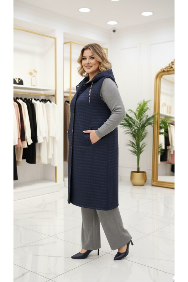 Türkan Kapüşonu Çıkabilir Kapitone Yelek - Lacivert Türkan Kapüşonu Çıkabilir Kapitone Yelek - Lacivert