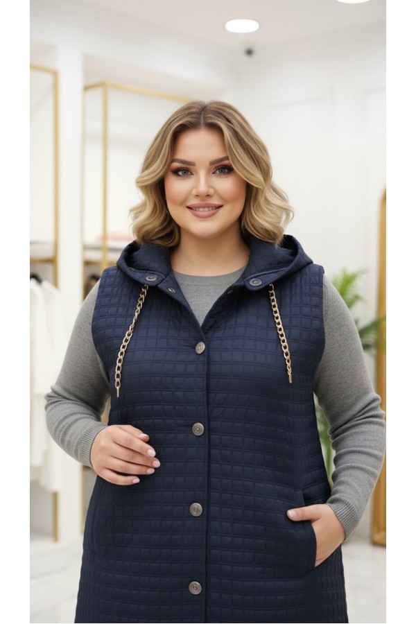 Türkan Kapüşonu Çıkabilir Kapitone Yelek - Lacivert Türkan Kapüşonu Çıkabilir Kapitone Yelek - Lacivert