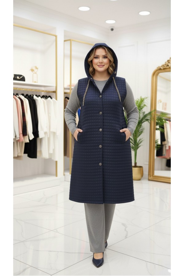 Türkan Kapüşonu Çıkabilir Kapitone Yelek - Lacivert Türkan Kapüşonu Çıkabilir Kapitone Yelek - Lacivert