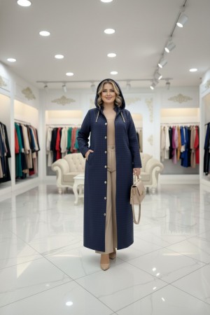 Burcu Kapüşonu Çıkabilir Tam Boy Kapitone Trenç - Lacivert Burcu Kapüşonu Çıkabilir Tam Boy Kapitone Trenç - Lacivert