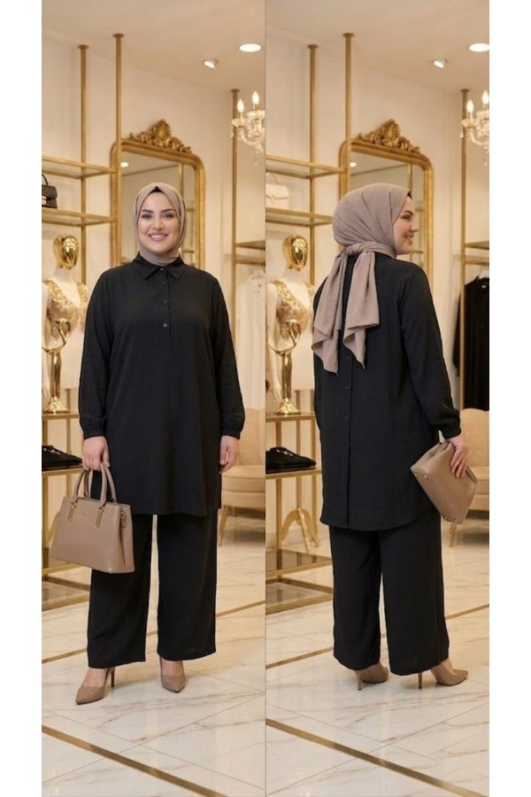 Ajda Düğmeli Modal Takım - Siyah Ajda Düğmeli Modal Takım - Siyah