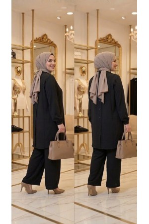 Ajda Düğmeli Modal Takım - Siyah Ajda Düğmeli Modal Takım - Siyah