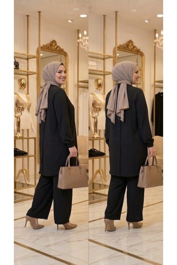 Ajda Düğmeli Modal Takım - Siyah Ajda Düğmeli Modal Takım - Siyah