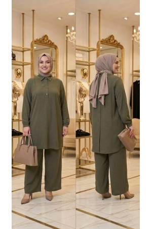Ajda Düğmeli Modal Takım - Haki Ajda Düğmeli Modal Takım - Haki