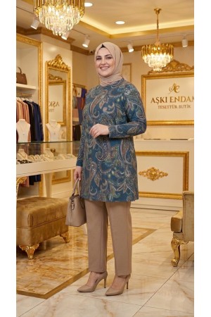 Kıvılcım Full Likralı Penye Viskon Tunik - İndigo Şal Kıvılcım Full Likralı Penye Viskon Tunik - İndigo Şal