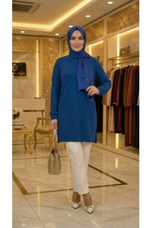 Şeyma Full Likralı Esnek Tunik - İndigo