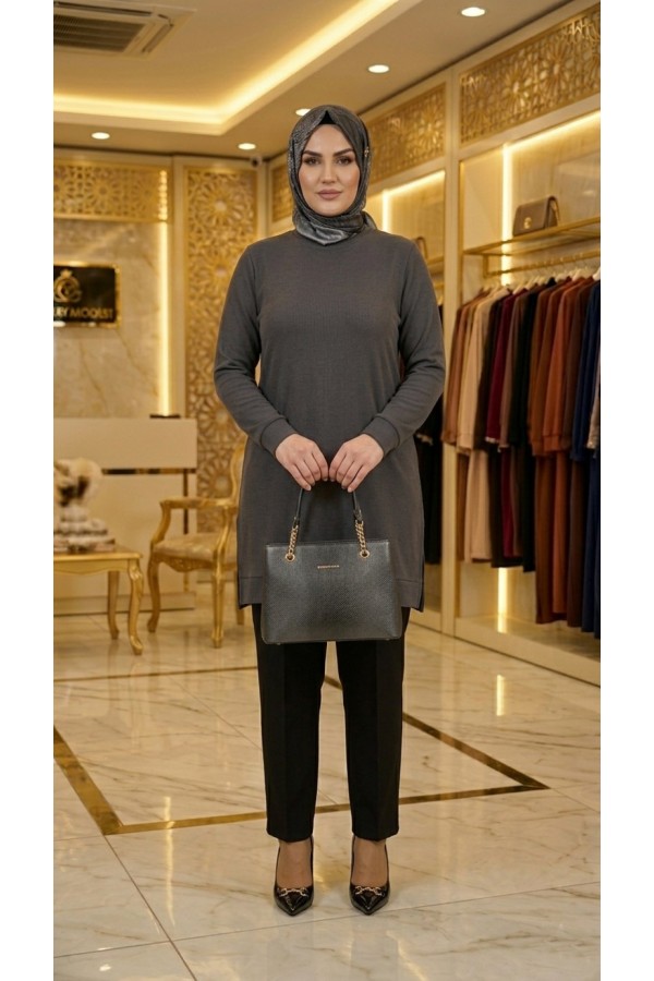 Şeyma Full Likralı Esnek Tunik - Antrasit