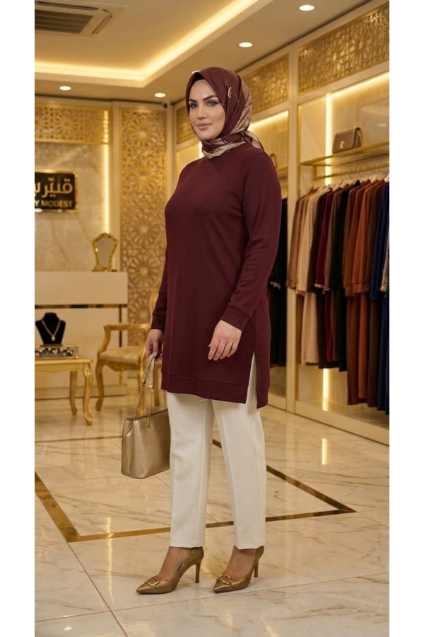 Şeyma Full Likralı Esnek Tunik - Vişne 