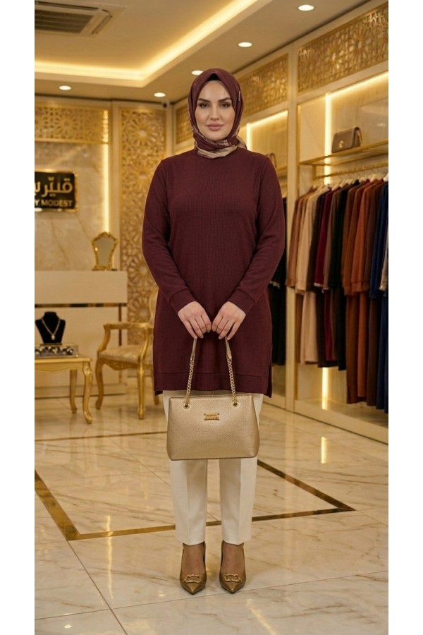 Şeyma Full Likralı Esnek Tunik - Vişne 