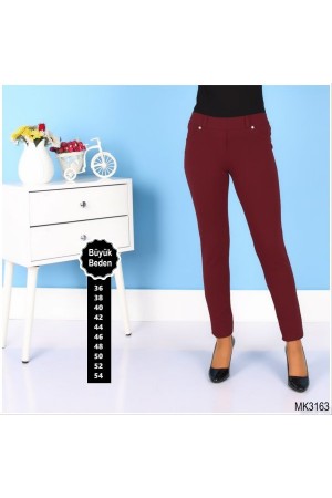 Büyükbeden Likralı Pantolon Tayt Bordo Büyükbeden Likralı Pantolon Tayt Bordo