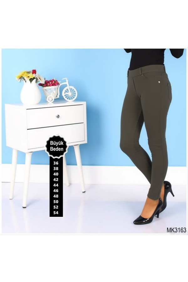 Büyükbeden Likralı Pantolon Tayt Haki Büyükbeden Likralı Pantolon Tayt Haki