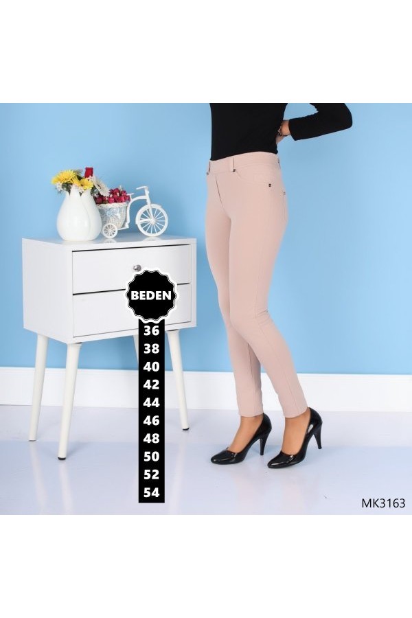 Büyükbeden Likralı Pantolon Tayt Krem Büyükbeden Likralı Pantolon Tayt Krem