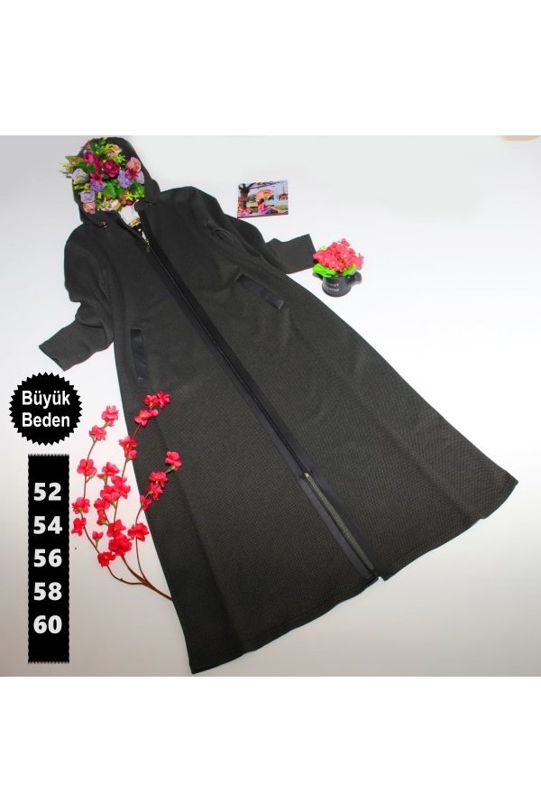 Büyük Beden Kaşe Derili Ferace Haki Büyük Beden Kaşe Derili Ferace Haki