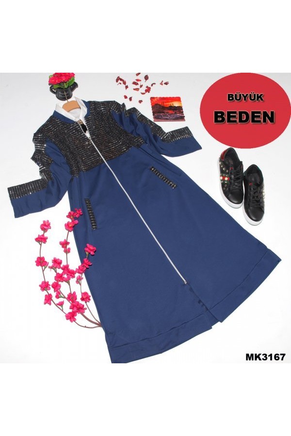 Büyük Beden Pul Payetli Kap  Mavi