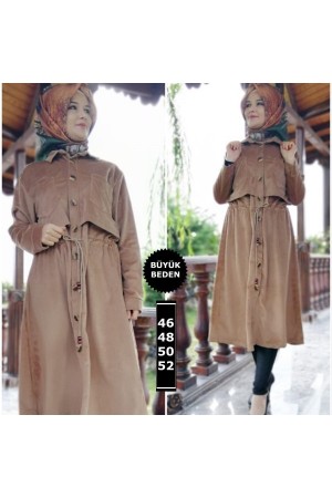 Düğmeli Büzgülü Kadife Kap Vizon Düğmeli Büzgülü Kadife Kap Vizon