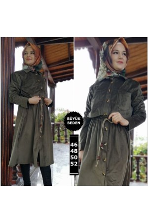 Düğmeli Büzgülü Kadife Kap Haki Düğmeli Büzgülü Kadife Kap Haki