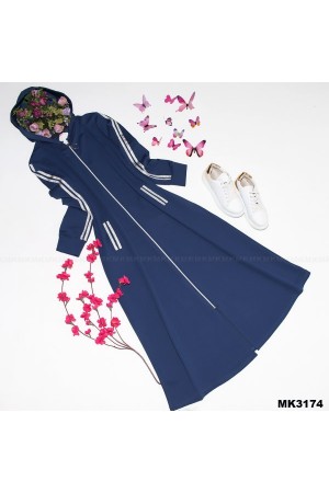 Büyük Beden Kapşonlu Tam Boy Sim Şeritli Kap Petrol Mavisi Büyük Beden Kapşonlu Tam Boy Sim Şeritli Kap Petrol Mavisi