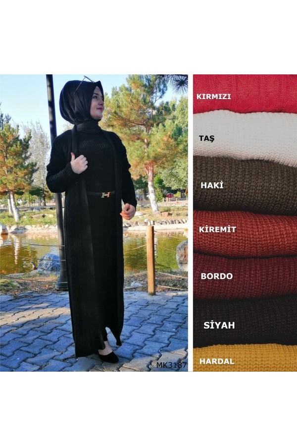 Kalın Triko İkili Takım tam boy hırka elbise Siyah Kalın Triko İkili Takım tam boy hırka elbise Siyah