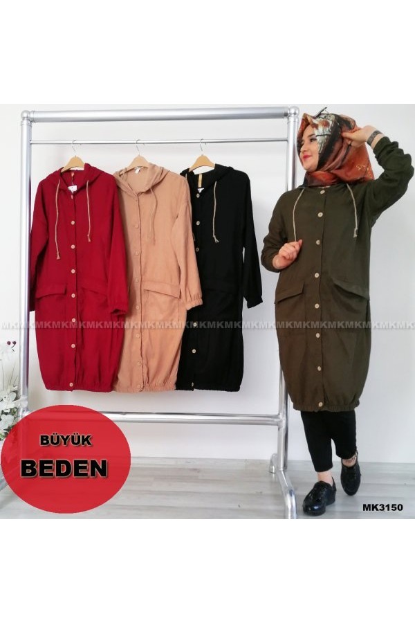 Kapşonlu Spor Kadife Trenç Kap Haki Kapşonlu Spor Kadife Trenç Kap Haki