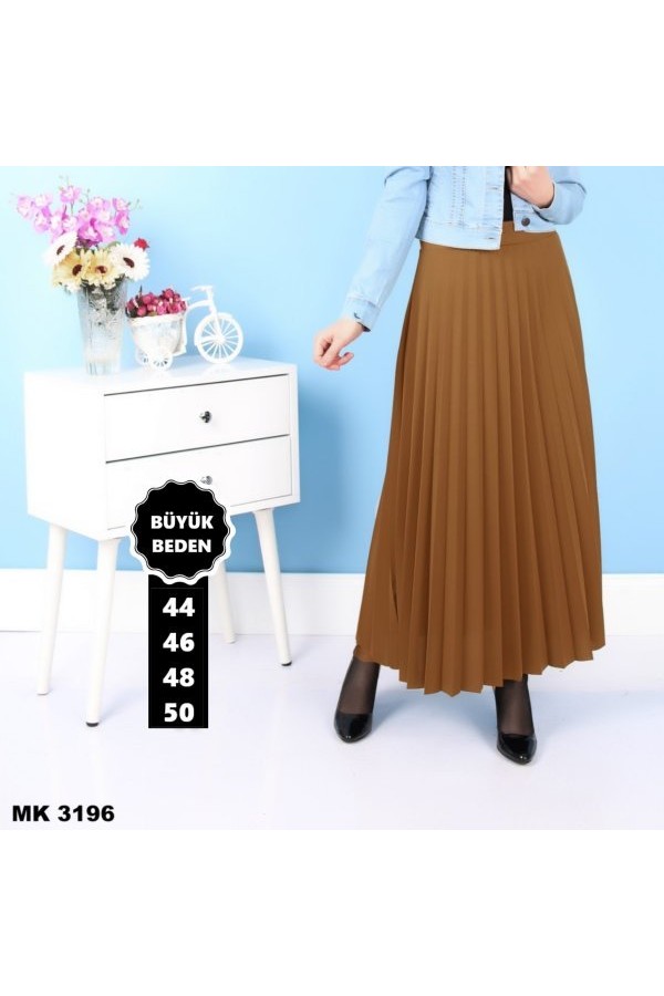 Büyük Beden Piliseli Etek Taba Büyük Beden Piliseli Etek Taba