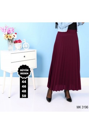 Büyük Beden Piliseli Etek  Vişne