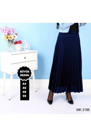 Büyük Beden Piliseli Etek  Lacivert