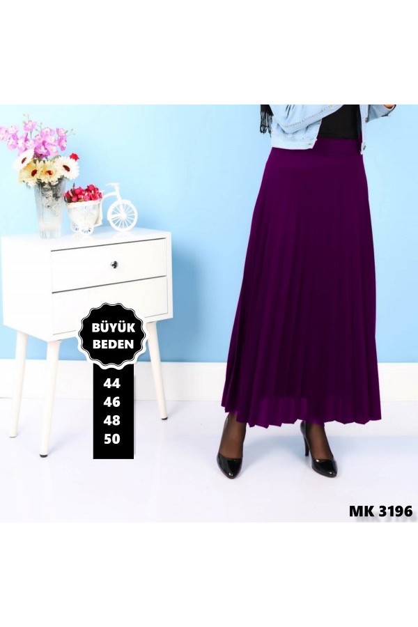 Büyük Beden Piliseli Etek Koyu Mor Büyük Beden Piliseli Etek Koyu Mor