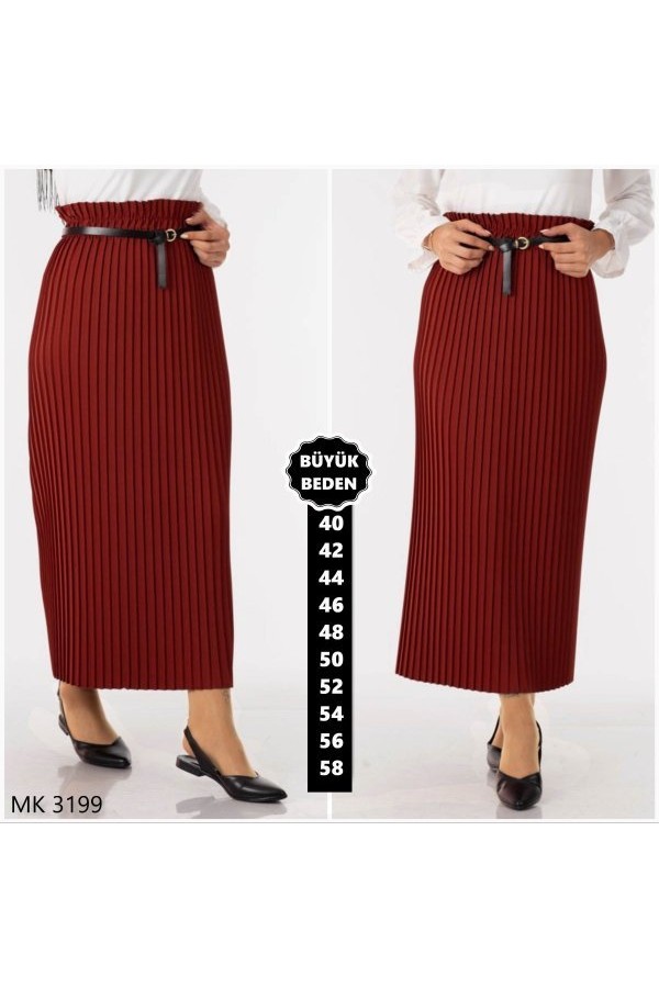 Büyük Beden Dabıl Krep Piliseli Kalem Etek Bordo Büyük Beden Dabıl Krep Piliseli Kalem Etek Bordo
