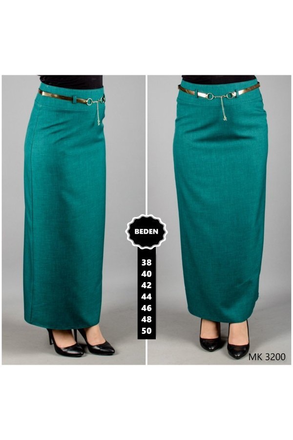 Kemerli Astarlı Kalem Etek Zümrüt Kemerli Astarlı Kalem Etek Zümrüt