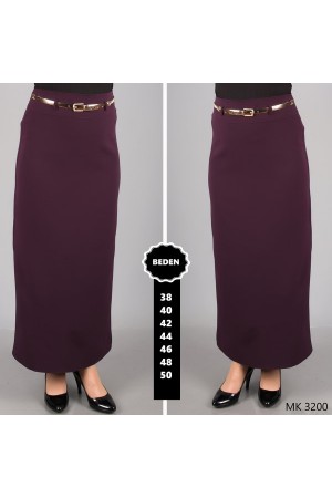 Kemerli Astarlı Kalem Etek  Mürdüm