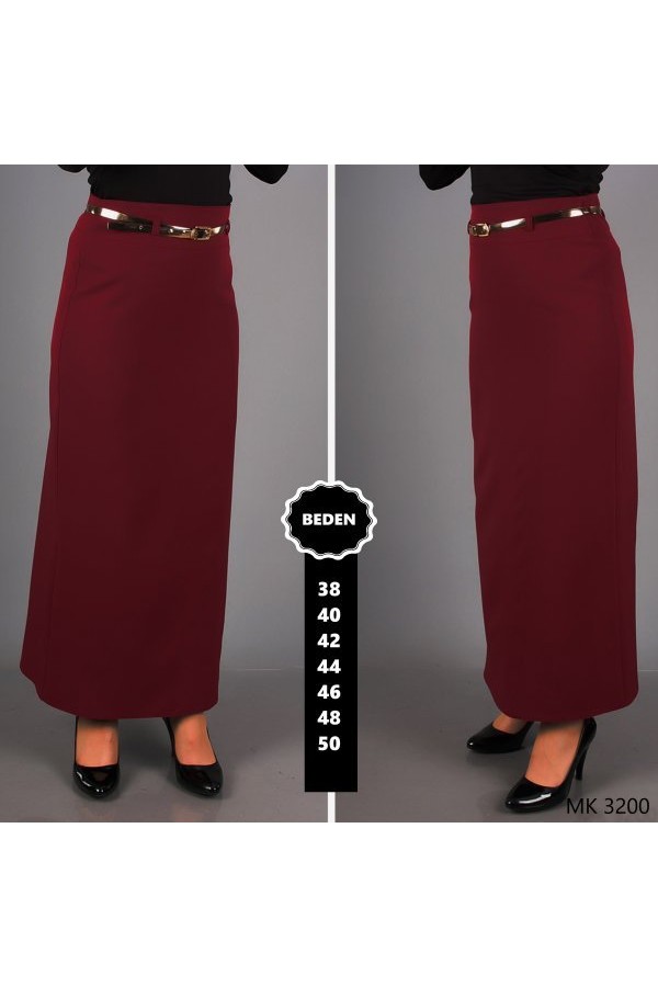 Kemerli Astarlı Kalem Etek  Bordo