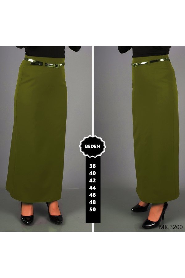 Kemerli Astarlı Kalem Etek  Fıstık Yeşil