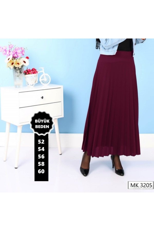Büyük Beden Süper Batdal Piliseli Astarlı Etek  Vişne