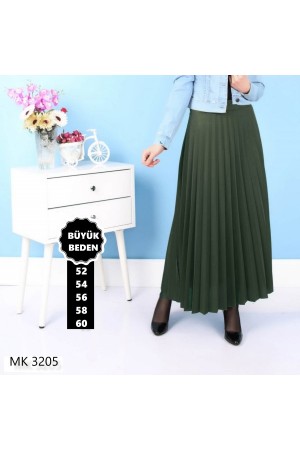 Büyük Beden Süper Batdal Piliseli Astarlı  Etek  Haki