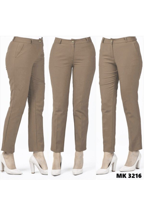 Büyük Beden Beli Kemerli Cepli Klasik Kumaş Pantolon Vizon Büyük Beden Beli Kemerli Cepli Klasik Kumaş Pantolon Vizon