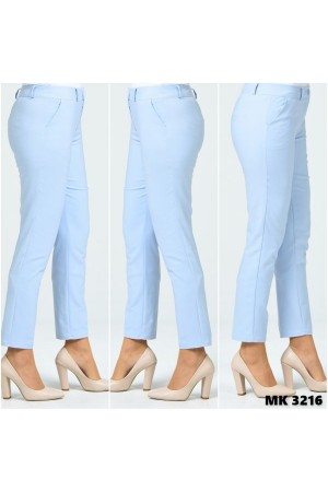 Büyük Beden Beli Kemerli Cepli Klasik Kumaş Pantolon  Bebe Mavi