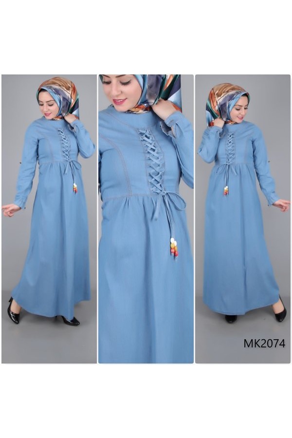 Bağcık Detaylı Mükemmel Uzun Kot Elbise  2074