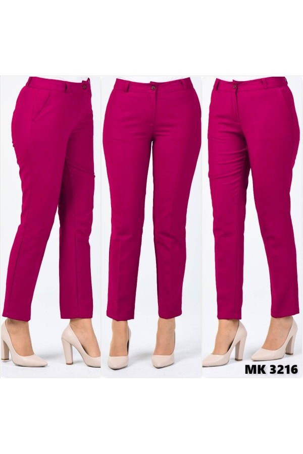 Büyük Beden Beli Kemerli Cepli Klasik Kumaş Pantolon Fuşya Büyük Beden Beli Kemerli Cepli Klasik Kumaş Pantolon Fuşya