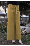Beli Lastikli Kuşaklı Bol Paça Pantolon  Açık Sarı
