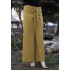 Beli Lastikli Kuşaklı Bol Paça Pantolon  Açık Sarı