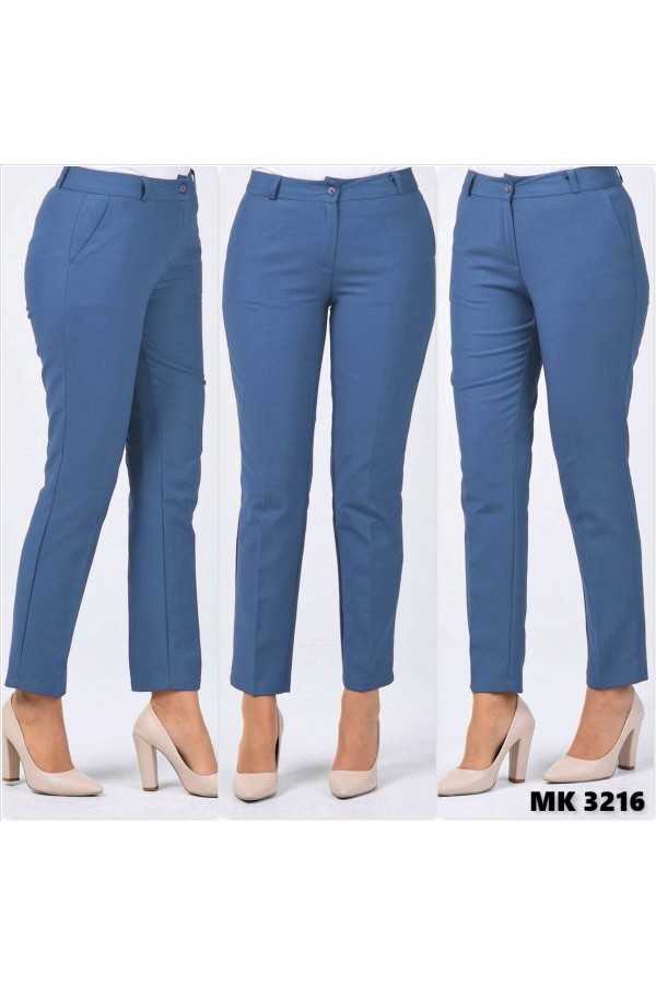 Büyük Beden Beli Kemerli Cepli Klasik Kumaş Pantolon  Petrol