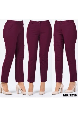 Büyük Beden Beli Kemerli Cepli Klasik Kumaş Pantolon  Şarabi