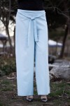 Beli Lastikli Kuşaklı Bol Paça Pantolon  Bebe Mavi