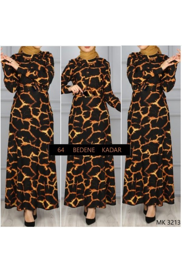 Büyük Beden Baskılı Krep Kumaş Elbise 64 bedene kadar mevcut Alev Desen Büyük Beden Baskılı Krep Kumaş Elbise 64 bedene kadar mevcut Alev Desen